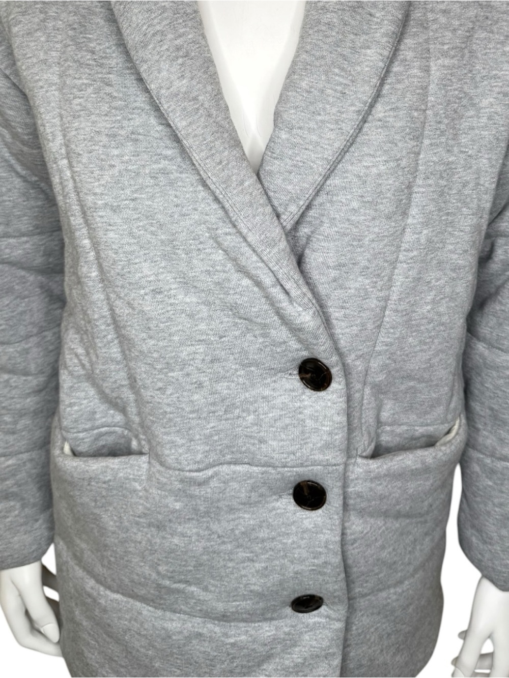 Madewell Sweatshirt Puffer Coat XS Button-Front Shawl Collar Gray NB332 - Picture 4 of 11